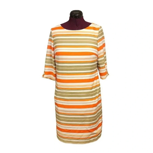 Jessica Howard Dresses & Skirts - Jessica Howard Womens Sz 16 Orange Green Striped Exposed Back Zipper Dress